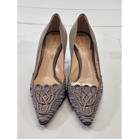 LM Women's 38 Giorgio Armani Braided Pointed Toe Satin Pumps High Heel Shoes Y2k - Picture 6 of 13